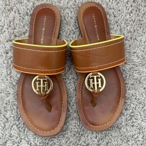 Tommy Hilfiger Brown Sandals with Gold Emblem